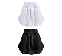 SHINEOFI Grembiule da Donna a Mezza Vita con Volant e Doppia Tasca Grembiule da Cucina e Giardino in Stile Europeo Leggero e Funzionale per Cameriera e Pasticceria Set 2 Pezzi Nero