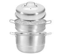 SHINEOFI Pentola Vapore Inox a Tre Livelli, Acciaio, per Zuppa e Hot Pot | Design Multistrato, Coperchio in Vetro, Compatibile Ogni Fonte di Calore, Colore Argento