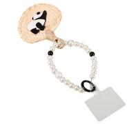 SHINEOFI perle Portachiavi Carino Ciondolo ventaglio tifa panda coda compleanno colorato mano cinturino da polso per telefono con perline Keychain perla radice di bambù