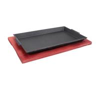 SHINEOFI Piastra in Ghisa Base in Legno Teglia per Arrosti e Bistecche di Manzo Piastra per Barbecue e Cucina Teppanyaki Resistente alle Macchie e Facile da Pulire per Grigliare e