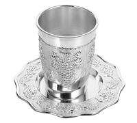 SHINEOFI Set 1 Bicchieri da Degustazione Kiddush Vassoio in Lega di Zinco Inciso, Coppa di Vino dello Shabbat e Tazza di Liquore in Metallo per Festività Ebraiche, Rituali Shabbat e Pasqua