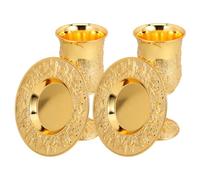 SHINEOFI Set 2 Calici da Vino Giudaici D’epoca in Lega di Zinco con Vassoio per Cerimonie Shabbos e Festività Ebraiche, Tazze da Kiddush Rituali con Rilievo e Resistenza All’ossidazione