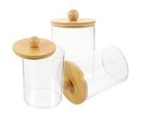 SHINEOFI Set 3 Barattoli Trasparenti Porta Cotton Fioc e Dischetti Struccanti con Coperchio in Bambù, Custodie Organizzatore Bagno Piccole e Portatili per Cotton Fioc e Bastoncini di