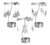 SHINEOFI Set 3 Pezzi Portacandele Rotanti in Metallo Argento Vassoio Portacandele Natalizio Design a Fiocco di Neve e Candelabro Decorazione Creativa per Casa e Ristorante