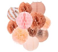 SHINEOFI Set da 11 Pezzi Pompon di Carta a Nido D’Ape e Lanterne di Carta Rosa Oro Decorazioni da Soffitto e da Tavolo per Feste di Compleanno Addio al Nubilato e Matrimoni Accessori