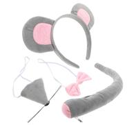 SHINEOFI Set da 4 Pezzi per Costume da Topo Fascia Orecchie, Coda e Naso in Morbido Tessuto Grigio, Accessori Cosplay per Feste di Compleanno, Carnevale e Mascherate