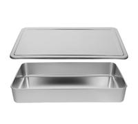 SHINEOFI Stainless Steel Rectangle Cake Pan With Lid For Toaster Oven Airtight Storage Rolled Edges Space-saving Baking Tray For Cakes Brownies And Casseroles