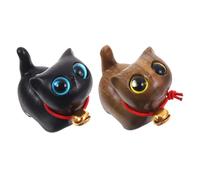 SHINEOFI Statuine Gatto in Legno di Sandalo Intagliato a Mano con Campanella Mini Statuette Gattino da Tavolo Portatili per Decorazione e Regalo di Compleanno Set 2 Pezzi