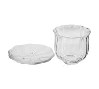 SHINEOFI Tazza da Tè in Vetro Trasparente a Forma Creativa con Vassoio Resistente Alte Temperature Tazza da Caffè Kung Fu con Sottobicchiere per Cerimonie del Tè Elegante per Casa e Ufficio