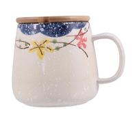 SHINEOFI Tazza Vintage in Ceramica con Coperchio e Cucchiaio Design Retrò Antiscottatura per Colazione e Bevande Calde come Caffè Tè e Latte