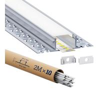 ShinePlus Profilo Alluminio per Strisce LED 10 pz x 2 m Con coperchio in PC Bianco latte Profilo Dimensioni 24,4 mm (Alette da 61,8 mm) x 13,8 mm Supporta la Larghezza Massima della Striscia LED 20 mm