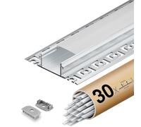 ShinePlus Profilo Alluminio per Strisce LED 30 pz x 2 m Con coperchio in PC bianco latte Profilo Dimensioni 24,4 mm (Alette da 61,8 mm) x 12,8 mm Supporta la larghezza massima della striscia LED 20 mm