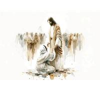 SHINERING Acquerello Astratto Gesù Con I Bambini Calma La Tempesta Bibbia Cristiana Tela Pittura Poster Stampe Arte Murale Arredamento Casa A5 60X80Cm Senza Telaio