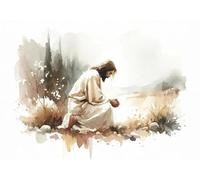 SHINERING Acquerello Astratto Gesù Con I Bambini Calma La Tempesta Bibbia Cristiana Tela Pittura Poster Stampe Arte Murale Arredamento Casa A12 60X80Cm Senza Telaio