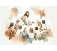 SHINERING Acquerello Astratto Gesù Con I Bambini Calma La Tempesta Bibbia Cristiana Tela Pittura Poster Stampe Arte Murale Arredamento Casa A6 50X70Cm Senza Telaio