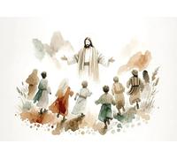 SHINERING Acquerello Astratto Gesù Con I Bambini Calma La Tempesta Bibbia Cristiana Tela Pittura Poster Stampe Arte Murale Arredamento Casa A1 60X80Cm Senza Telaio