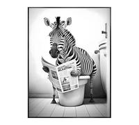SHINERING Animali Divertenti Seduti Sul Wc Poster Zebra Leggi Newpaper Dipinti Decorativi Carini Immagine Da Parete Su Tela Decorazione Moderna Per Wc Per Bagno 21X30Cm Senza Telaio