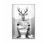 SHINERING Cervo Seduto Sul Water, Poster Divertente Con Animali Da Bagno, Stampa Su Tela, Dipinto, Arte Murale, Umorismo, Wc, Decorazione Per La Casa 30X40Cm Senza Telaio
