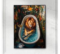 SHINERING Divertente Animale Rilassante Su Galleggiante Da Piscina, Poster Estivo Tropicale, Leone, Dipinto Su Tela, Arte Murale, Bagno, Soggiorno, Arredamento Per La Casa A14 50X70Cm Senza Telaio