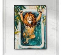 SHINERING Divertente Animale Rilassante Su Galleggiante Da Piscina, Poster Estivo Tropicale, Leone, Dipinto Su Tela, Arte Murale, Bagno, Soggiorno, Arredamento Per La Casa A11 50X70Cm Senza Telaio