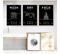 SHINERING Guida Ai Simboli Per La Cura Della Lavanderia Poster Lavaggio A Secco Piega Stampe D'Arte Decor, Lavanderia Decorazione Da Parete Immagini Pittura Su Tela 40Cmx50Cmx3Pcs Senza Telaio