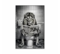 SHINERING Leone Seduto Sul Water, Poster Divertente Con Animali Da Bagno, Stampa Su Tela, Dipinto, Arte Murale, Umorismo, Wc, Decorazione Per La Casa. 50X70Cm Senza Telaio