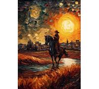 SHINERING Poster Vintage Impressionista Con Cowboy E Cavallo, Opera D'Arte Su Tela, Dipinto Su Tela, Decorazione Da Parete Del Selvaggio West, Decorazione Per La Casa, Formato A1 21X30Cm Senza Telaio