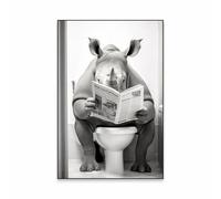 SHINERING Rinoceronte Seduto Sul Water, Poster Divertente Con Animali Da Bagno, Stampa Su Tela, Dipinto, Arte Murale, Umorismo, Wc, Decorazione Per La Casa. 60X80Cm Senza Telaio