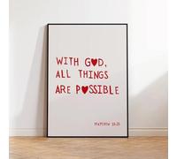 SHINERING Scritture Della Bibbia Cristiana Con Dio Matteo 19:26 Stampe Artistiche Su Tela Poster Immagini Per Soggiorno Arredamento Per La Casa 21X30Cm Senza Telaio