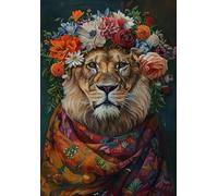 SHINERING Stampa Artistica Su Tela, Poster, Quadri, Decorazioni Per La Casa, Fiori, Leone, Massimalista, Floreale, Animale Selvatico 50X70Cm Senza Telaio