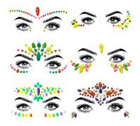 SHINEYES 6 Pezzi Gemma Viso Gioielli Adesivi per Musica Festival Festa Vacanze, Strass Viso Gemme per Halloween Natale, Viso Glitter Sticker Tatuaggio Temporaneo per Compleanno Carnevale