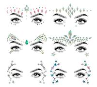 SHINEYES 6 Pezzi Gemma Viso Gioielli Adesivi per Musica Festival Festa Vacanze, Strass Viso Gemme per Halloween Natale, Viso Glitter Sticker Tatuaggio Temporaneo per Compleanno Carnevale