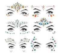 SHINEYES 6 Pezzi Gemma Viso Gioielli Adesivi per Musica Festival Festa Vacanze, Strass Viso Gemme per Halloween Natale, Viso Glitter Sticker Tatuaggio Temporaneo per Compleanno Carnevale