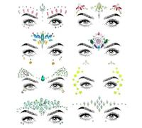 SHINEYES 8 adesivi per viso con pietre preziose per festival musicali, feste, feste con strass, per Halloween, Natale, tatuaggi temporanei per compleanno e carnevale