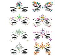 SHINEYES 8 Pezzi Gemma Viso Gioielli Adesivi per Musica Festival Festa Vacanze, Strass Viso Gemme per Halloween Natale, Viso Glitter Sticker Tatuaggio Temporaneo per Compleanno Carnevale