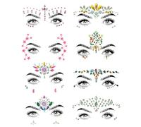 SHINEYES 8 Pezzi Gemma Viso Gioielli Adesivi per Musica Festival Festa Vacanze, Strass Viso Gemme per Halloween Natale, Viso Glitter Sticker Tatuaggio Temporaneo per Compleanno Carnevale