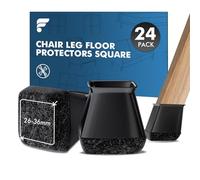 shinfly 24 Pezzi Gommini per Sedie Quadrati Silicone, Feltrini Sedie Silicone con Feltro, Protegge il Pavimento dai Graffi dei Piedini per Mobili, Antirumore【Nero Fit:26-36 mm】