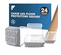 shinfly 24 Pezzi Gommini per Sedie Quadrati Silicone, Feltrini Sedie Silicone con Feltro, Protegge il Pavimento dai Graffi dei Piedini per Mobili, Antirumore【Trasparente Fit:30-37 mm】