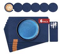 shinfly Tovagliette Americana Lavabili, Set di 18 Tovaglietta (44 x 31cm) Non-scivolose Resistenti al calore, Impermeabile Set Tovagliette - Blu scuro