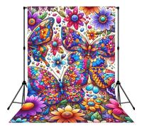 Shining-Butterflies-Flowers - Sfondo fotografico con tasca per asta, pieghevole, ideale per compleanni, matrimoni, feste, 1,5 x 2,1 m