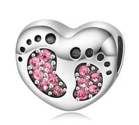 Shining Charm Ciondolo a forma di cuore, in argento Sterling 925, con scritta "Nan Mum Daughter Sister Grandma" per braccialetti e braccialetti con scritta "Family Love You Forever" e zirconia cubica