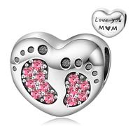 Shining Charm Ciondolo a forma di cuore, in argento Sterling 925, con scritta "Nan Mum Daughter Sister Grandma" per braccialetti e braccialetti con scritta "Family Love You Forever" e zirconia cubica