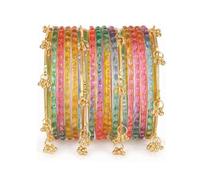Shining Diva Fashion Set di 16 braccialetti alla moda in vetro e ghungroo del Kashmiri per donne e ragazze, gioielli tradizionali per feste di nozze
