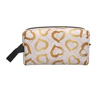 Shining Golden Hearts - Organizer da viaggio per cosmetici, grande capacità, portatile, per donne e ragazze, viola e bianco