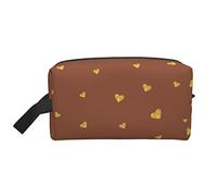 Shining Golden Hearts - Organizer da viaggio per cosmetici, grande capacità, portatile, per donne e ragazze, colore: Marrone