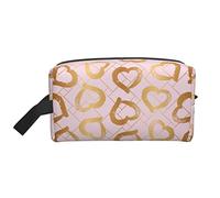 Shining Golden Hearts - Organizer da viaggio per cosmetici, grande capacità, portatile, per donne e ragazze, colore: Rosa