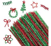 Shining She 200 Pezzi Glitter per Scovolini Colorati per Lavoretti Natale, 30 CM Rosso Vert Scovolini Pipa, Materiale per Lavoretti Natalizi, Pipe Cleaners for Art, Decorazioni Natalizie