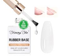 Shining She Clear Rubber Base Gel, TPO-Free HEMA-Free, 1PCS Trasparente Flessibile Base Rubber Semipermanente Unghie Soak Off UV/LED per Rinforzare Unghie Sottili e Fragili Autolivellante, 15ML