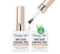 Shining She Colla Per Unghie Finte, TPO-Free HEMA-Free, 2PCS Colla Unghie Finte Extra Forte per Press on Nails e Tip-unghie, Necessita di Polimerizzazione con UV/LED Durata Lunga, 15 ml