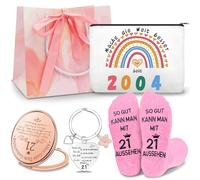 Shining She Regalo di Compleanno per Donne 21 Compleanno Ragazza 30 40 50 60 Compleanno Donne con Borsa Cosmetica Portachiavi Rosa Calzini Specchio Cosmetico Regali Personalizzati Divertenti, 21